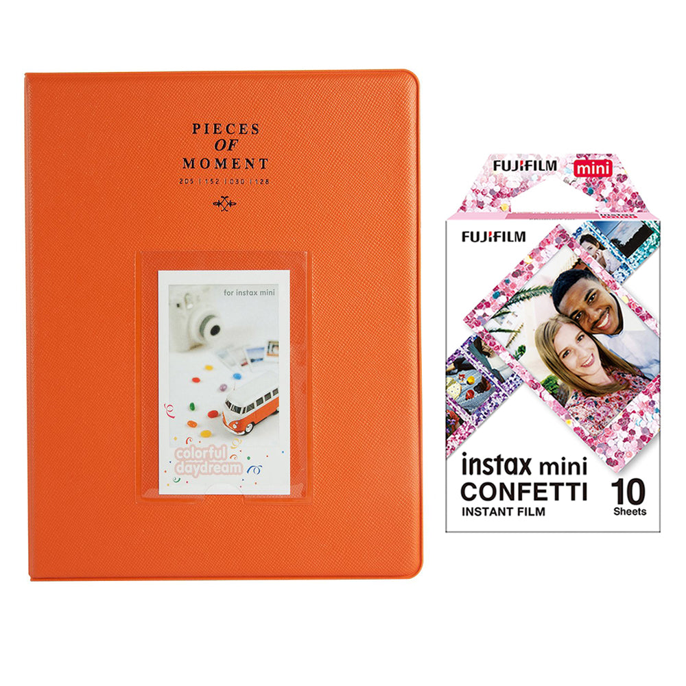 Fujifilm Instax Mini 10X1 confetti Instant Film With 128-sheet Album for mini film Orange