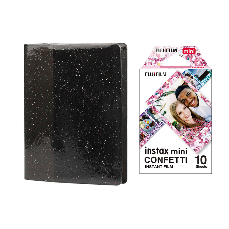 Fujifilm Instax Mini 10X1 confetti Instant Film with 64-Sheets Album For Mini Film 3 inch Charcoal gray