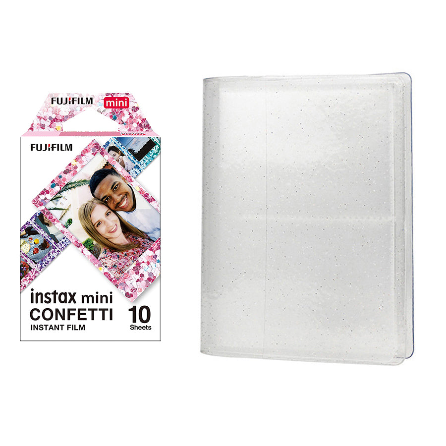 Fujifilm Instax Mini 10X1 confetti Instant Film with 64-Sheets Album For Mini Film 3 inch lce white