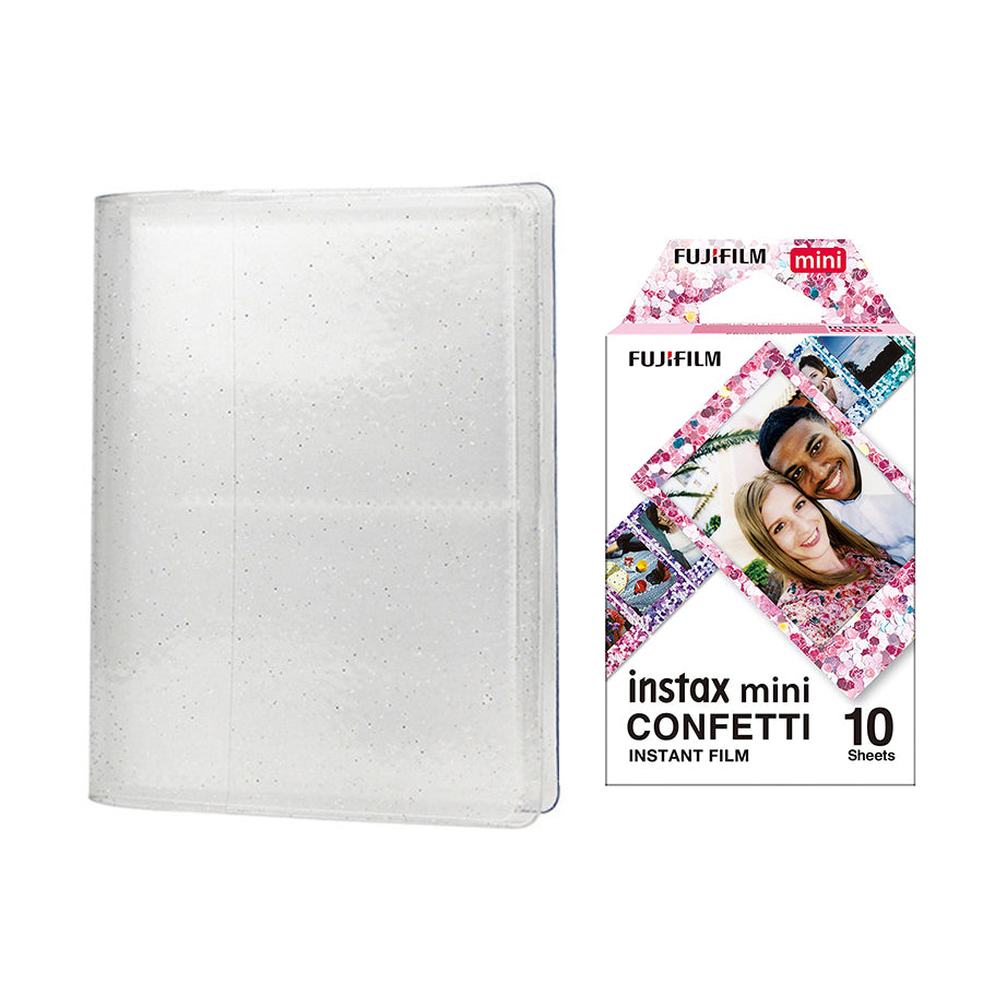 Fujifilm Instax Mini 10X1 confetti Instant Film with 64-Sheets Album For Mini Film 3 inch lce white