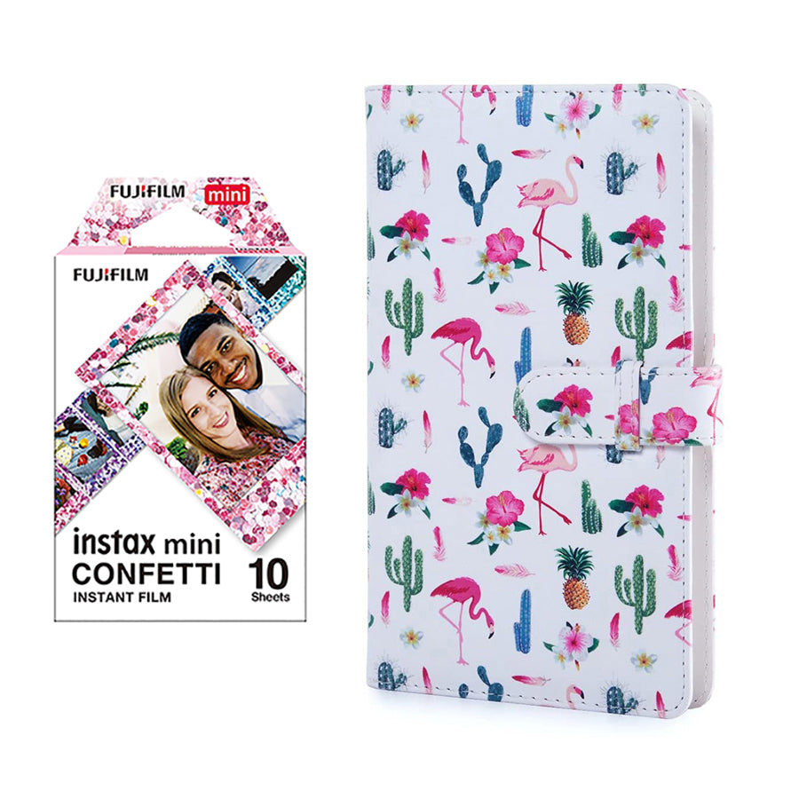 Fujifilm Instax Mini 10X1 confetti Instant Film with 96-sheet Album for mini film Flamingo catus