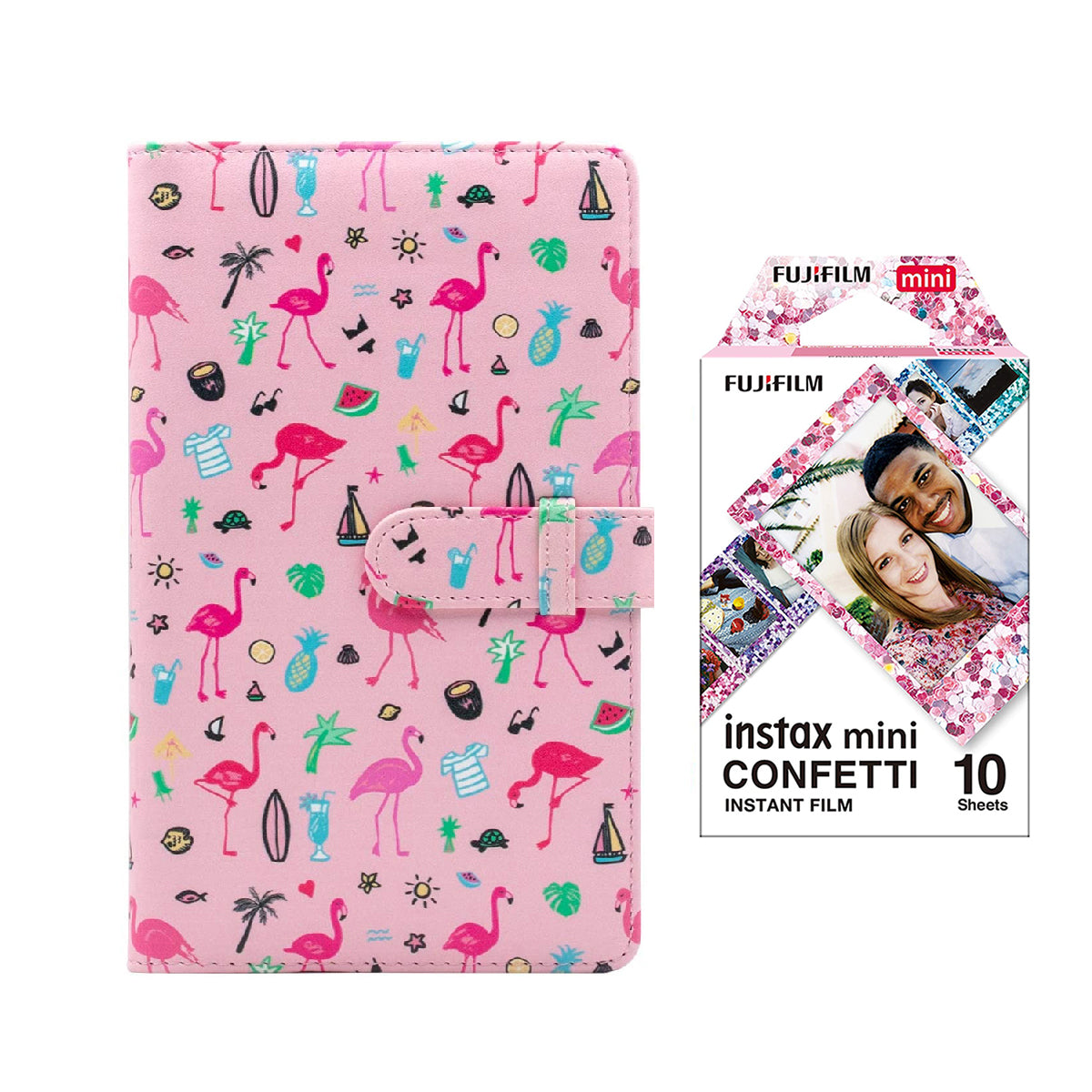 Fujifilm Instax Mini 10X1 confetti Instant Film with 96-sheet Album for mini film Flamingo watermelon