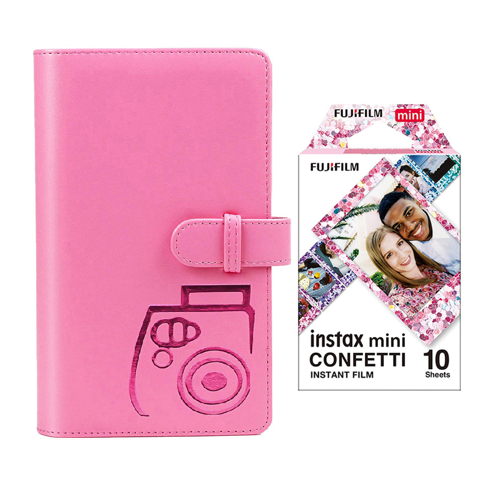 Fujifilm Instax Mini 10X1 confetti Instant Film with 96-sheet Album for mini film Flamingo pink