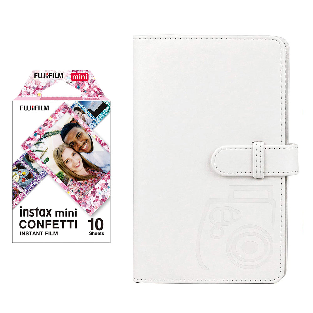 Fujifilm Instax Mini 10X1 confetti Instant Film with 96-sheet Album for mini film lce white