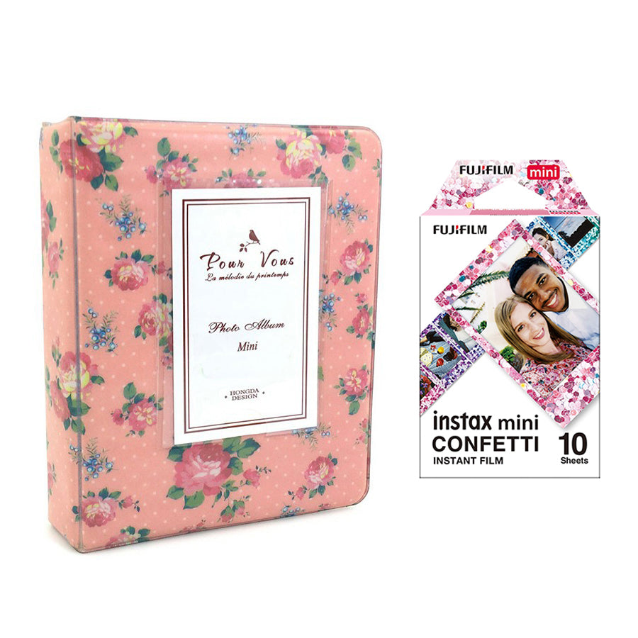 Fujifilm Instax Mini 10X1 confetti Instant Film with Instax Time Photo Album 64 Sheets (Beautiful flower)