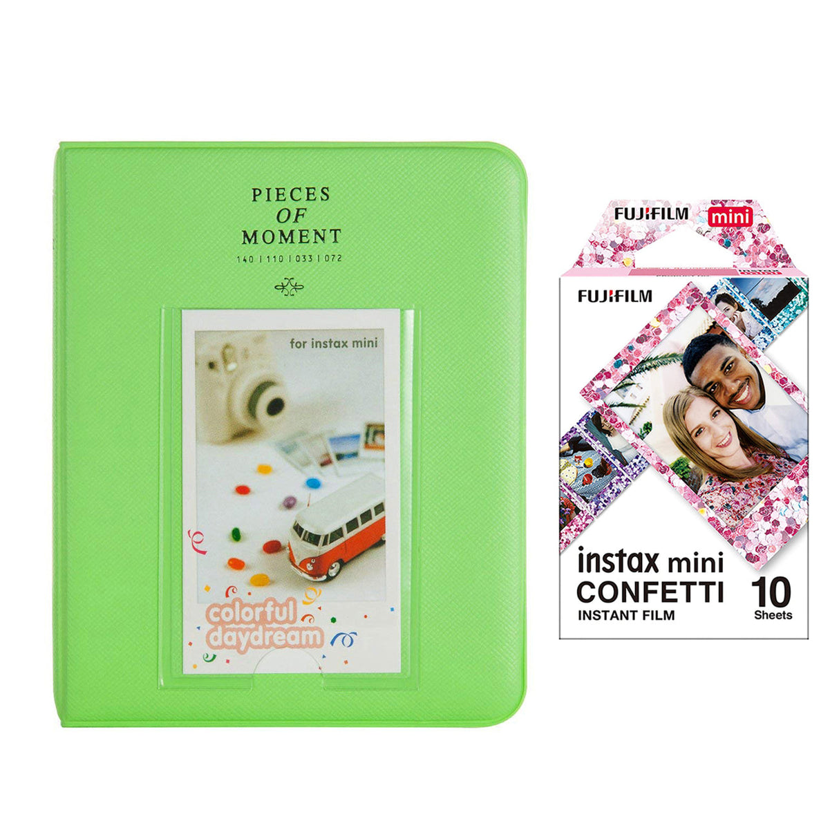 Fujifilm Instax Mini 10X1 confetti Instant Film with Instax Time Photo Album 64 Sheets Lime green