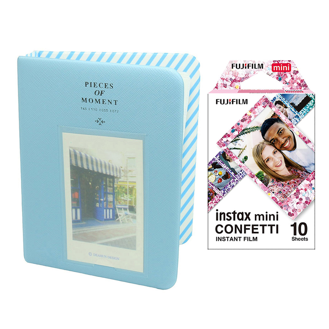 Fujifilm Instax Mini 10X1 confetti Instant Film with Instax Time Photo Album 64 Sheets Water Blue