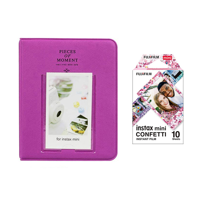Fujifilm Instax Mini 10X1 confetti Instant Film with Instax Time Photo Album 64 Sheets (grape purple)