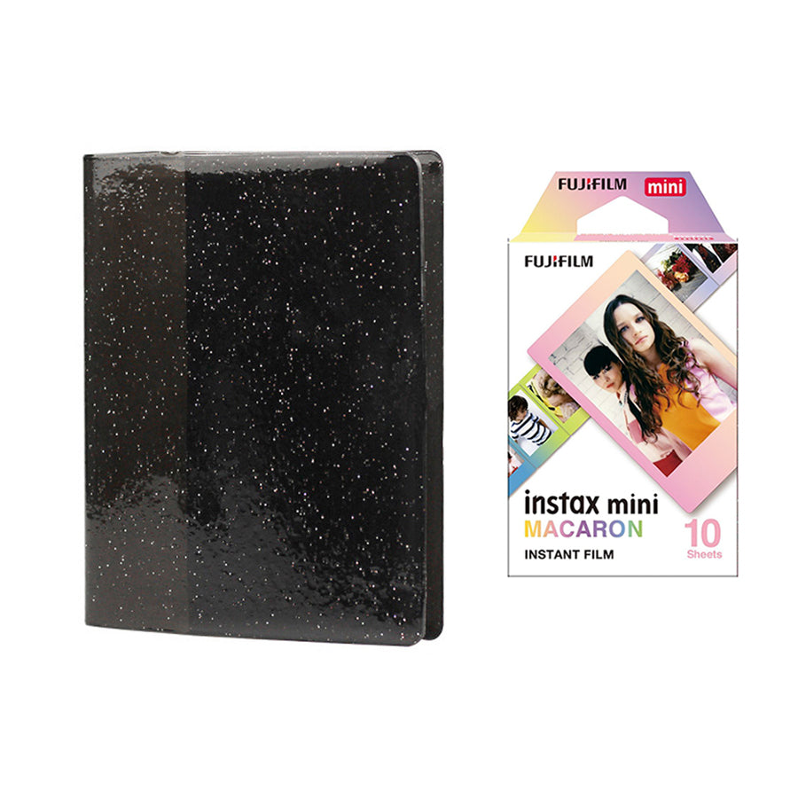 Fujifilm Instax Mini 10X1 macaron Instant Film with 64-Sheets Album For Mini Film 3 inch Charcoal gray