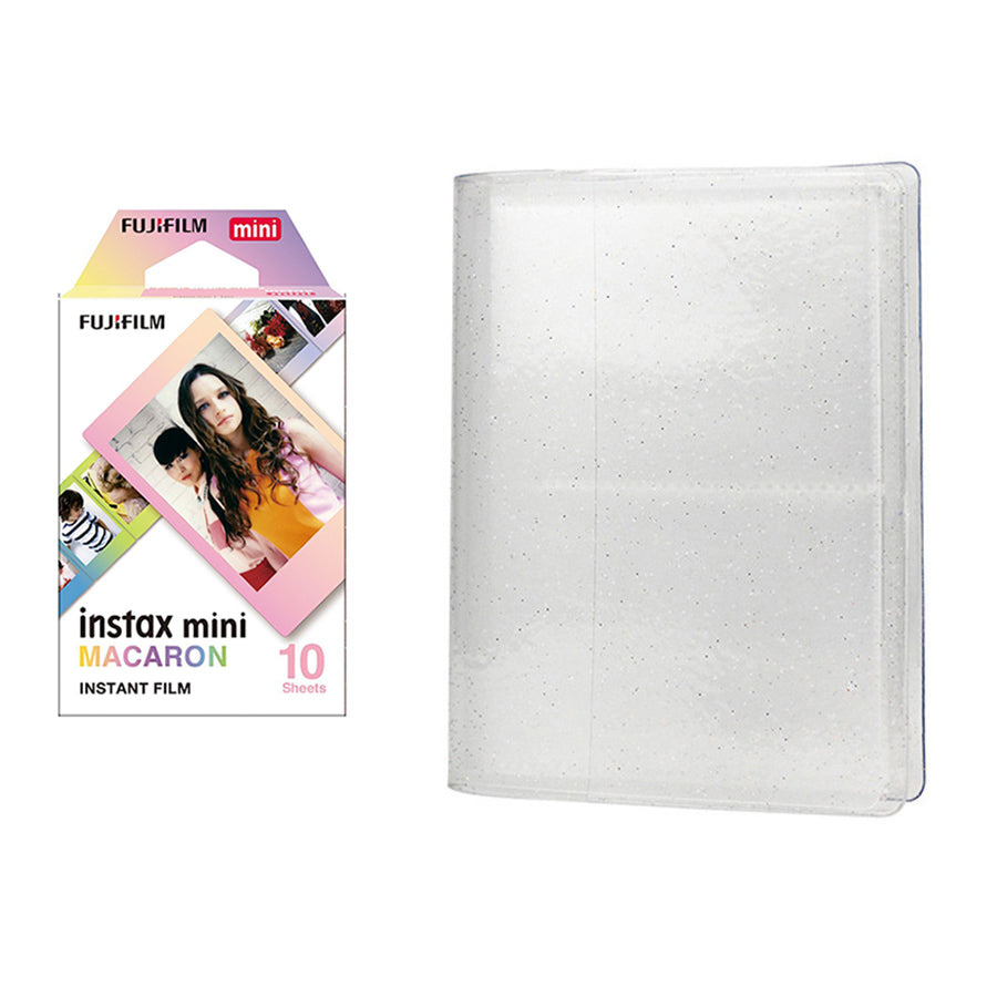 Fujifilm Instax Mini 10X1 macaron Instant Film with 64-Sheets Album For Mini Film 3 inch lce white