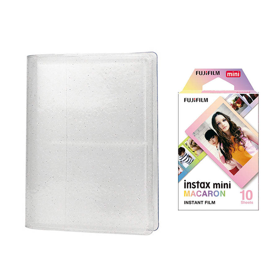 Fujifilm Instax Mini 10X1 macaron Instant Film with 64-Sheets Album For Mini Film 3 inch lce white