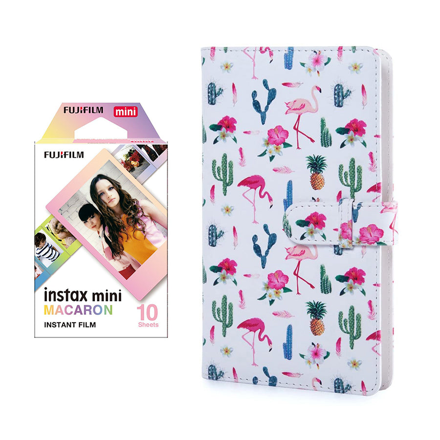 Fujifilm Instax Mini 10X1 macaron Instant Film with 96-sheet Album for mini film Flamingo catus