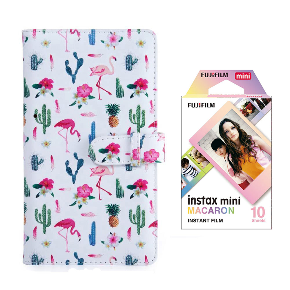 Fujifilm Instax Mini 10X1 macaron Instant Film with 96-sheet Album for mini film Flamingo catus