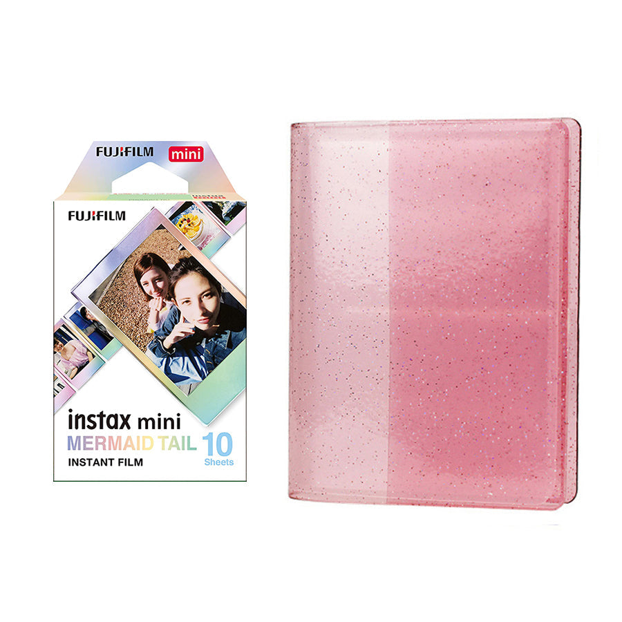 Fujifilm Instax Mini 10X1 mermaid tail Instant Film with 64-Sheets Album For Mini Film 3 inch Blush pink