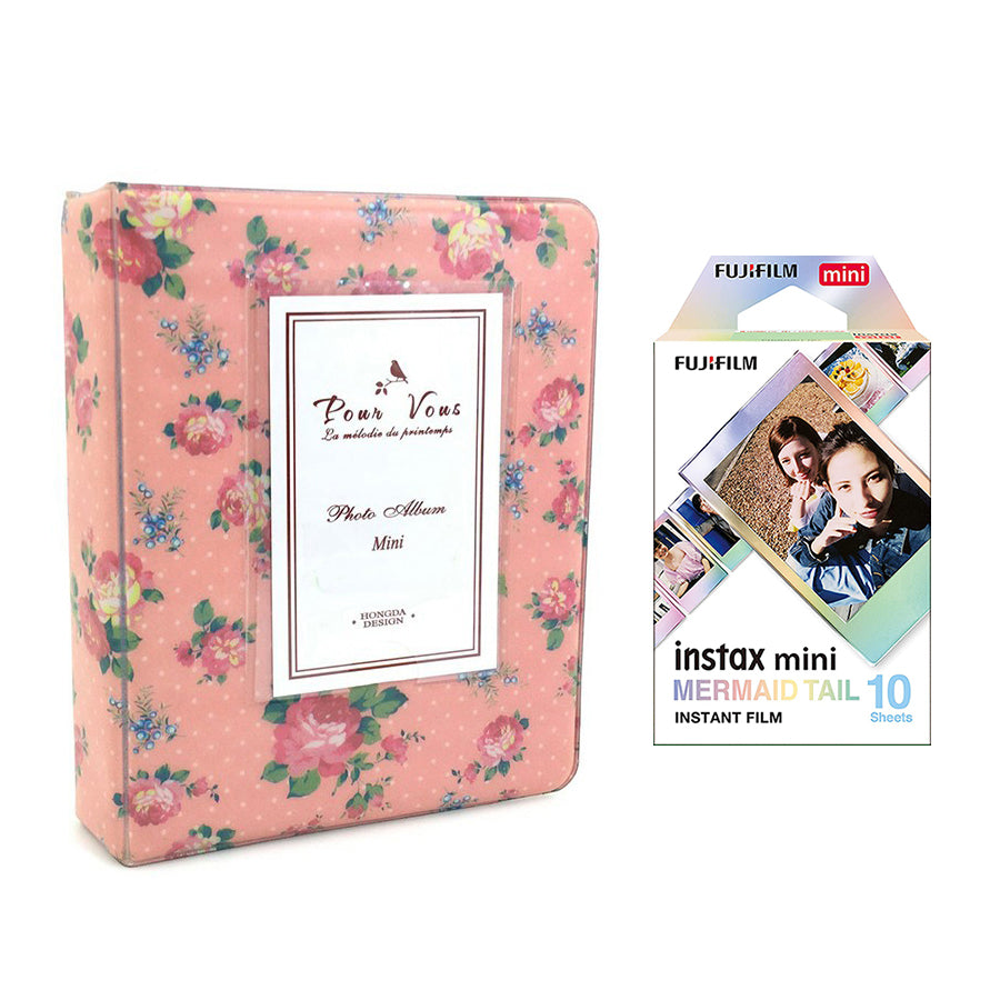 Fujifilm Instax Mini 10X1 mermaid tail Instant Film with Instax Time Photo Album 64 Sheets (Beautiful flower)