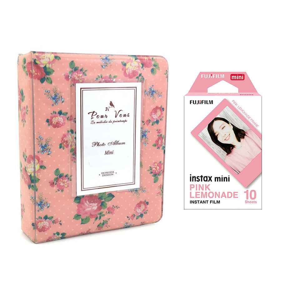 Fujifilm Instax Mini 10X1 pink lemonade Instant Film with Instax Time Photo Album 64 Sheets (Beautiful flower)