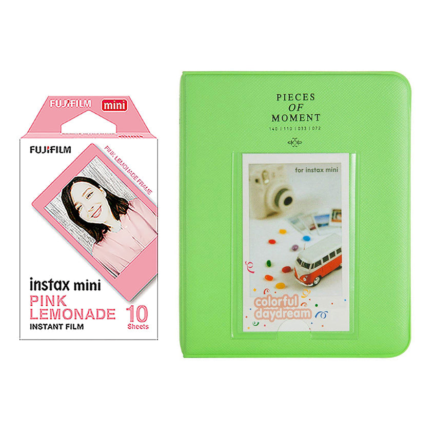 Fujifilm Instax Mini 10X1 pink lemonade Instant Film with Instax Time Photo Album 64 Sheets Lime green