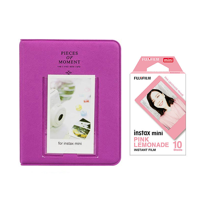 Fujifilm Instax Mini 10X1 pink lemonade Instant Film with Instax Time Photo Album 64 Sheets (grape purple)