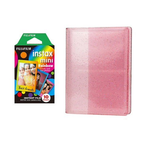 Fujifilm Instax Mini 10X1 rainbow Instant Film with 64-Sheets Album For Mini Film 3 inch Blush pink