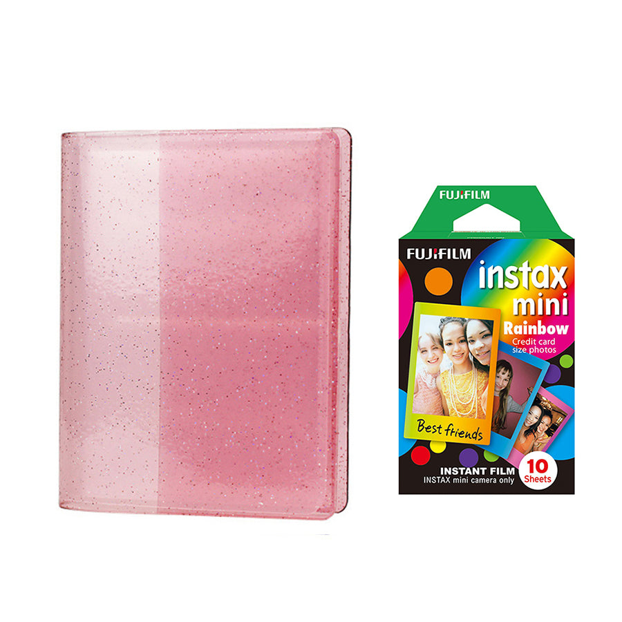 Fujifilm Instax Mini 10X1 rainbow Instant Film with 64-Sheets Album For Mini Film 3 inch Blush pink