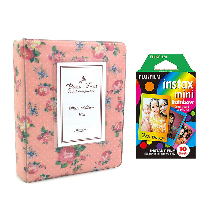 Fujifilm Instax Mini 10X1 rainbow Instant Film with Instax Time Photo Album 64 Sheets (Beautiful flower)
