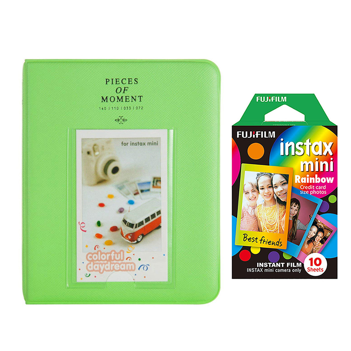 Fujifilm Instax Mini 10X1 rainbow Instant Film with Instax Time Photo Album 64 Sheets Lime green
