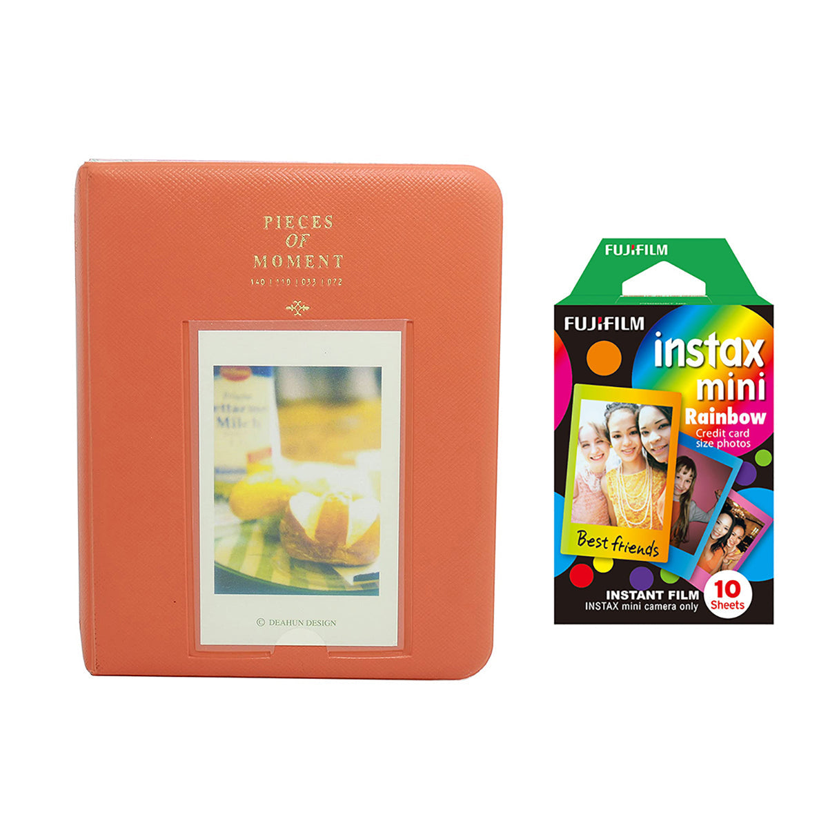 Fujifilm Instax Mini 10X1 rainbow Instant Film with Instax Time Photo Album 64 Sheets Orange