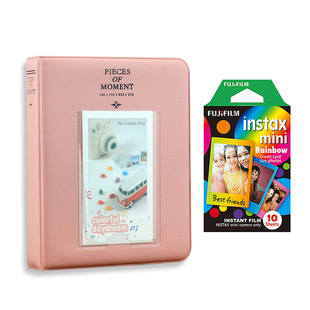 Fujifilm Instax Mini 10X1 rainbow Instant Film with Instax Time Photo Album 64 Sheets Blush pink