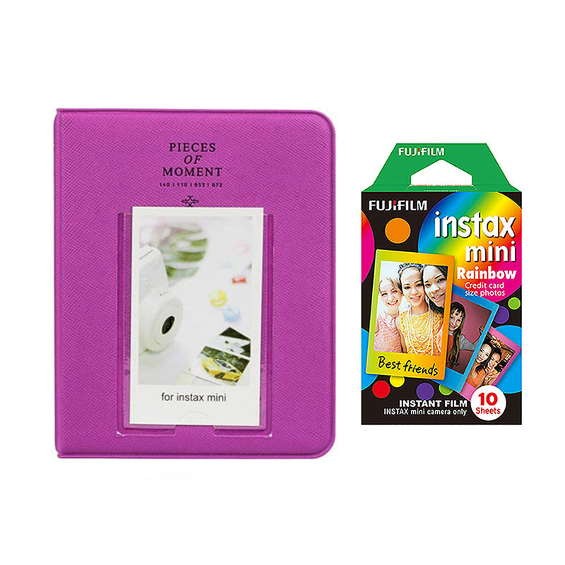 Fujifilm Instax Mini 10X1 rainbow Instant Film with Instax Time Photo Album 64 Sheets (grape purple)