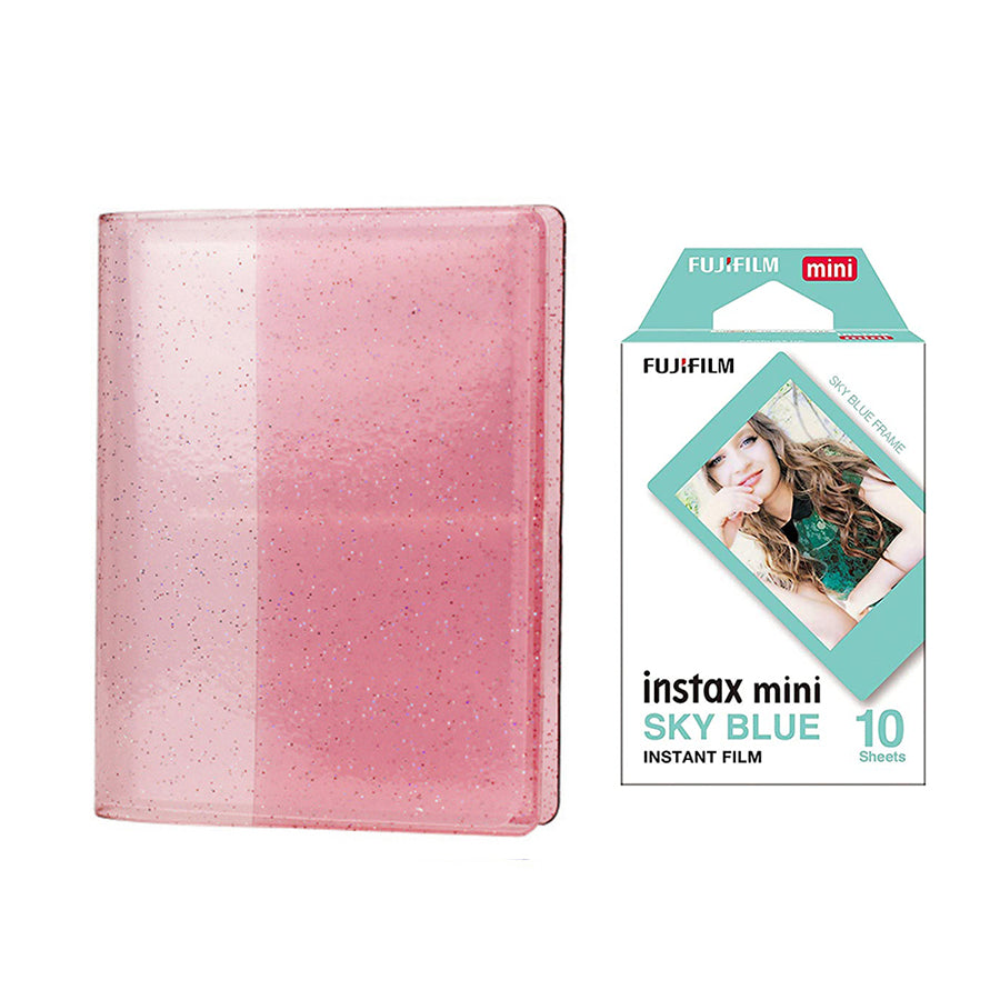 Fujifilm Instax Mini 10X1 sky blue Instant Film with 64-Sheets Album For Mini Film 3 inch Blush pink