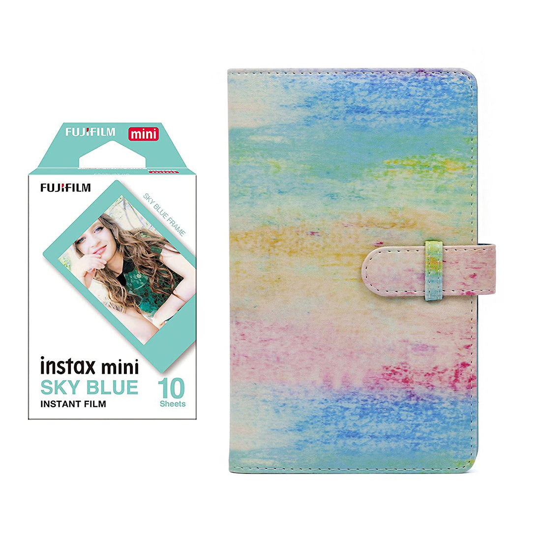 Fujifilm Instax Mini 10X1 sky blue Instant Film with 96-sheet Album for mini film (Watercolor)