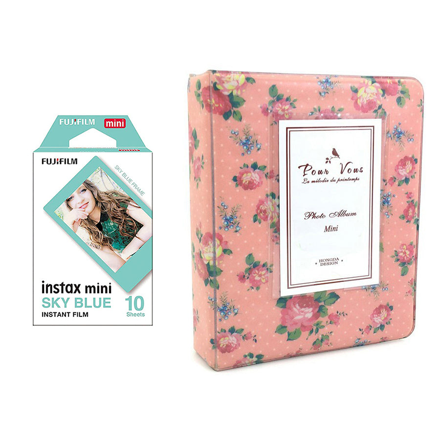 Fujifilm Instax Mini 10X1 sky blue Instant Film with Instax Time Photo Album 64 Sheets (Beautiful flower)