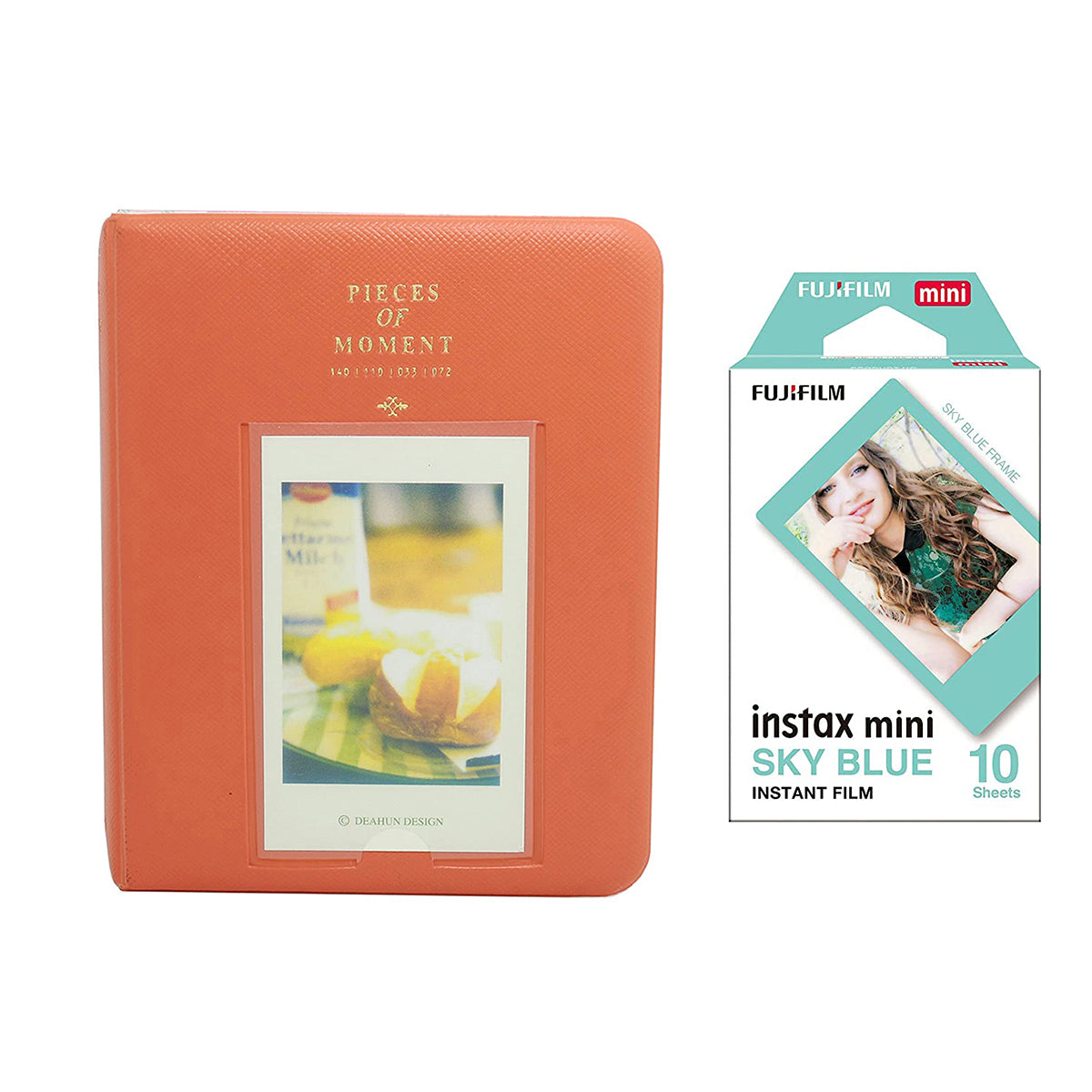 Fujifilm Instax Mini 10X1 sky blue Instant Film with Instax Time Photo Album 64 Sheets Orange