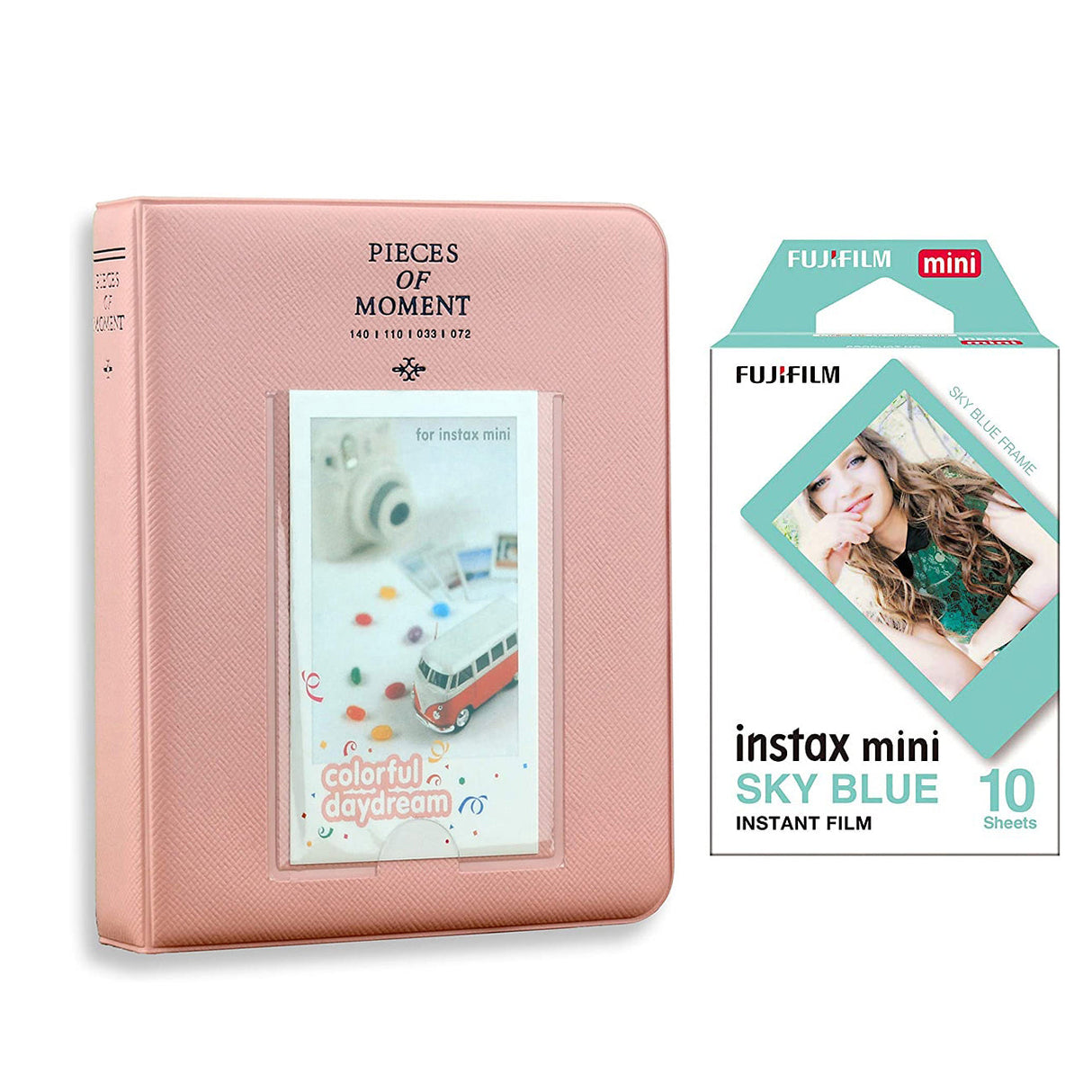 Fujifilm Instax Mini 10X1 sky blue Instant Film with Instax Time Photo Album 64 Sheets Blush pink
