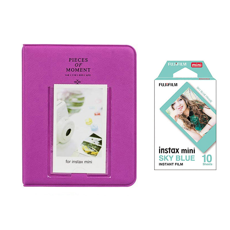 Fujifilm Instax Mini 10X1 sky blue Instant Film with Instax Time Photo Album 64 Sheets (grape purple)