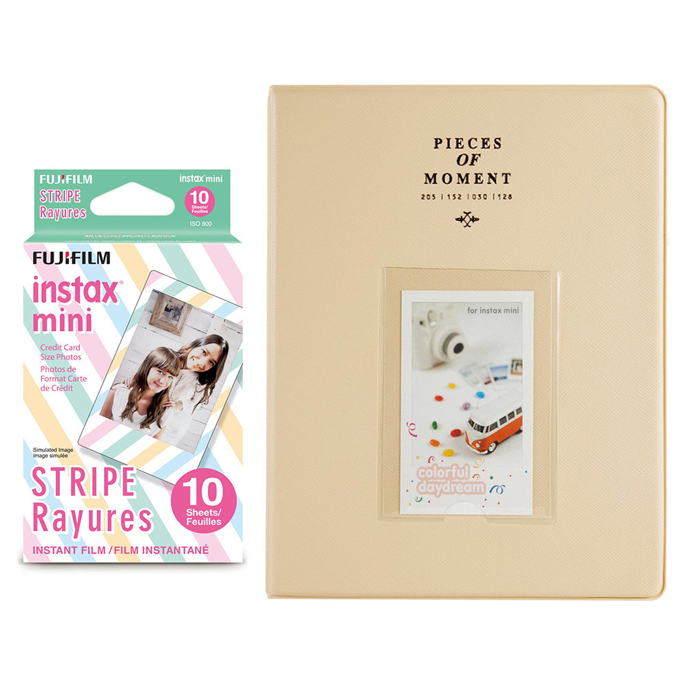Fujifilm Instax Mini 10X1 stripe Instant Film With 128-sheet Album for mini film Beige
