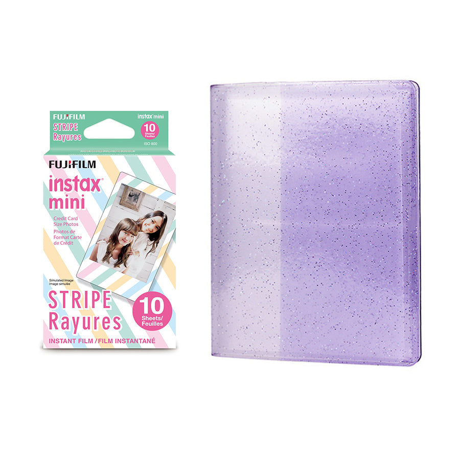 Fujifilm Instax Mini 10X1 stripe Instant Film with 64-Sheets Album For Mini Film 3 inch Lilac purple