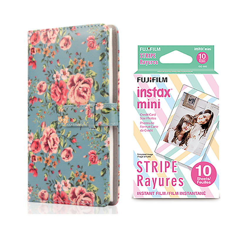Fujifilm Instax Mini 10X1 stripe Instant Film with 96-sheet Album for mini film Blue rose