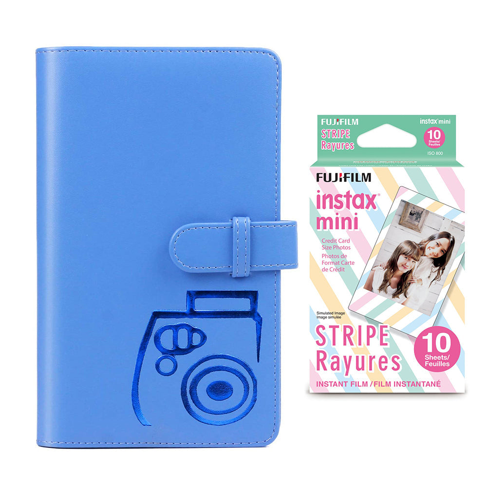 Fujifilm Instax Mini 10X1 stripe Instant Film with 96-sheet Album for mini film Cobalt blue