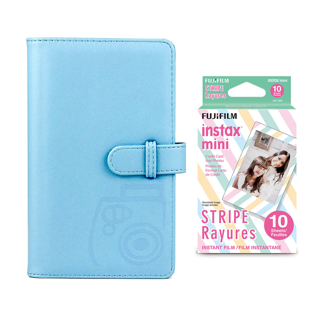 Fujifilm Instax Mini 10X1 stripe Instant Film with 96-sheet Album for mini film Sky blue