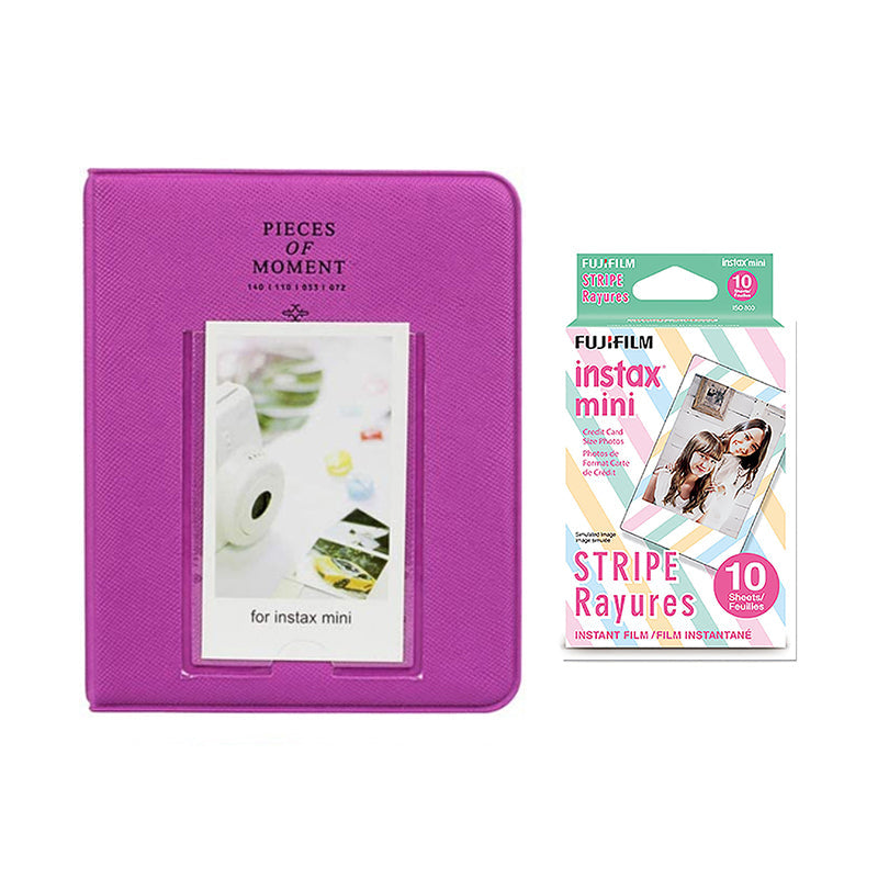 Fujifilm Instax Mini 10X1 stripe Instant Film with Instax Time Photo Album 64 Sheets (grape purple)