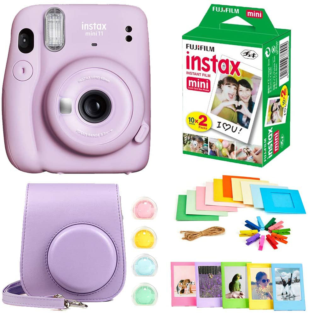 Fujifilm Instax Mini 11 Instant Camera + Instax Mini Twin Pack Film + Hanging Frames + Plastic Frames + Case + Close Up Filters - All Inclusive Bundle! (Lilac Purple)