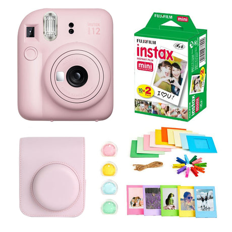 Fujifilm Instax Mini 12 Instant Camera + Instax Mini Twin Pack Film + Hanging Frames + Plastic Frames + Case + Close Up Filters - All Inclusive Bundle Blossom Pink