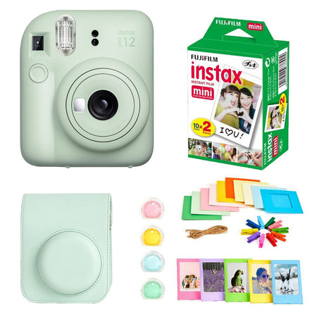 Fujifilm Instax Mini 12 Instant Camera + Instax Mini Twin Pack Film + Hanging Frames + Plastic Frames + Case + Close Up Filters - All Inclusive Bundle Mint Green