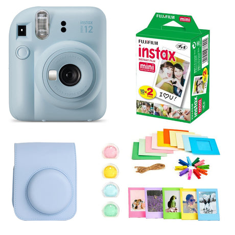 Fujifilm Instax Mini 12 Instant Camera + Instax Mini Twin Pack Film + Hanging Frames + Plastic Frames + Case + Close Up Filters - All Inclusive Bundle Pastel Blue