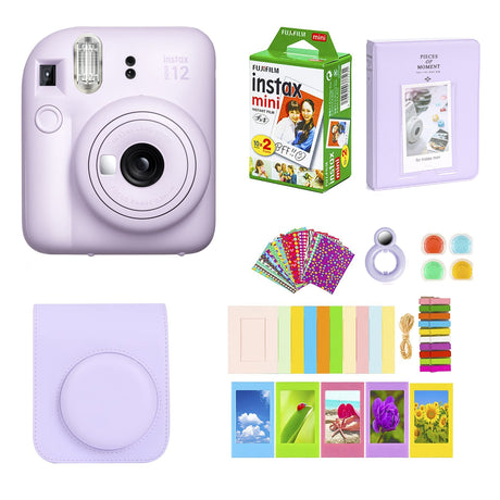 Fujifilm Instax Mini 12 Instant Camera with Instant Mini Film (20 Sheets)+ Accessories Bundle+ Carrying Case, Color Filters, Photo Album, Stickers Lilac Purple