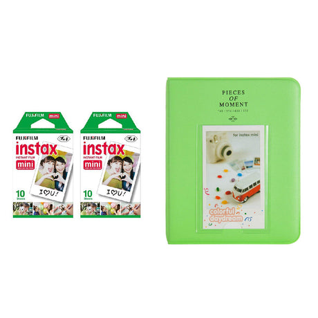 Fujifilm Instax Mini 2 Pack of 10 Sheets Instant Film with Instax Time Photo Album 64-Sheets Lime green