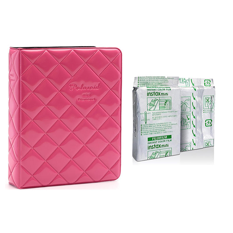 Fujifilm Instax Mini 2 Pack of 10 Sheets Instant Film with dimand Photo Album 64-Sheets pink