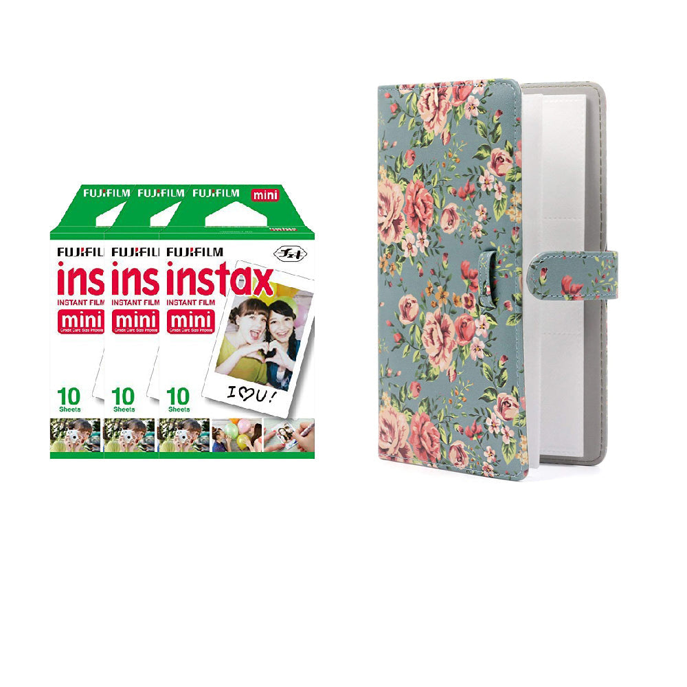 Fujifilm Instax Mini 3 Pack 10 Sheets Instant Film with 96-sheet Album for mini film Blue rose