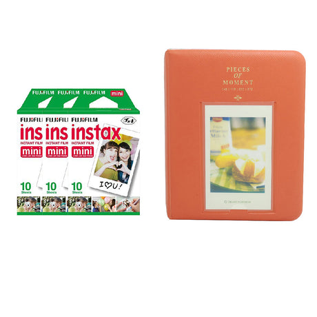 Fujifilm Instax Mini 3 Pack of 10 Sheets Instant Film with Instax Time Photo Album 64-Sheets Orange